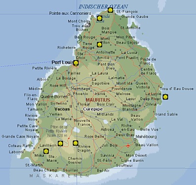 Karte von Mauritius - Sehenswrdigkeiten einfach anklicken!